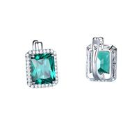 LOKILOKI Pendientes De Clip De Esmeralda Creados En Forma De Rectángulo Pendientes De Piedras Preciosas Coloridas De Plata De Ley 925 Sólida para Mujer Joyería Fina