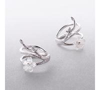 LOKILOKI Pendientes De Clip De Plata 925 con Flor De Cerezo Blanca, Pendientes De Puño Redondo con Flores Sin Perforación para Mujer, Joyería Fina Elegante