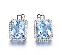LOKILOKI Pendientes De Clip De Topacio Azul Cielo Creados con Rectángulo, Pendientes De Piedras Preciosas De Plata De Ley 925 Maciza para Mujer, Joyería Fina