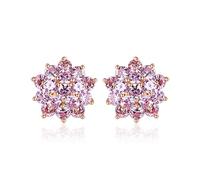 LOKILOKI Pendientes De Flor De Plata De Ley 925 Auténtica con Forma De Racimo De Flores para Mujer, Joyería Fina, Rosa con Circonita Cúbica