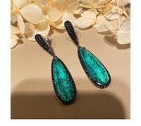 LOKILOKI Pendientes De Gota Vintage para Mujer S925 Plata Esmeralda Natural Piedra Preciosa Color Oro Negro Compromiso De Boda Joyería Fina Nupcial