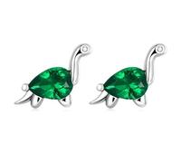 LOKILOKI Pendientes De Tuerca De Circonitas En Forma De Gota Verde De Dinosaurio Divertido De Plata De Ley 925 para Mujer, Regalo De Joyería De Moda