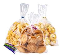 LOKIQNG - Bolsas de celofán de plástico, bolsas transparentes para galletas, bolsas de dulces con lazos giratorios para bolsas de recuerdos de fiesta (paquete de 100, 5 x 7 pulgadas)