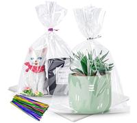 LOKIQNG - Bolsas de celofán de plástico para regalo, bolsas de galletas transparentes con lazos giratorios para bolsas de recuerdos de fiesta (paquete de 100, 8 x 11 pulgadas)