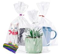 LOKIQNG - Bolsas de celofán de plástico para regalo, bolsas de galletas transparentes con lazos giratorios para bolsas de recuerdos de fiesta (paquete de 200, 8 x 11 pulgadas)
