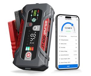 LOKITHOR JT400 2 en 1 Arrancador Comprobador de Baterias de Coches Portatil, Booster Jump Starter 12V 2500A para Motore Gasolina hasta 8.5L y Diésel hasta 6.5L Tester de Carga Automotriz 100-2000 CCA