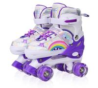 LOKJIJI Patines para niños y niñas, Ajustables en 4 tamaños para niños y Principiantes, Patines de Ruedas para Deportes Violeta Arco Iris (Mediano_32-36 EU)