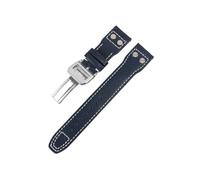 LOKLNEYK Correa de cuero genuino compatible con for IWC SPITFIRE, reloj de piloto grande, TOP GUN IW5009, correa de cuero de vaca, repuesto de 20mm, 21mm y 22mm(Blue-1,22MM_SILVER BUCKLE)