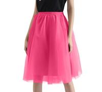 LOKLNEYK Falda Tul Mujer - Falda Mujer Cortas Elástica Minifalda Brillo Irregular Disfraz para Ballet Adulto Midi Saten Fiesta para Carnaval Semana Santa Fiesta Halloween 2#Rosa Fuerte S