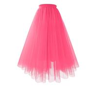 LOKLNEYK Falda Tul Mujer - Falda Mujer Talla Grande Irregular Disfraz para Ballet Brillo Brillante Minifalda Saten Midi Adulto Plisada para Carnaval Semana Santa Fiesta Halloween 2#Rosa Fuerte XL