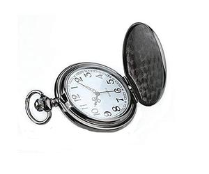 LOKLNEYK Reloj de Bolsillo clásico con Cadena Colgante de Superficie Lisa Steampunk Retro Vintage for Hombre(Black)