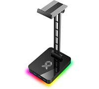 LOKLNEYK Soporte para Auriculares, Soporte for Auriculares de aleación Aluminio, multifunción, con Interfaz USB y luz RGB controlable(Black)