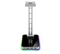 LOKLNEYK Soporte para Auriculares, Soporte for Auriculares de aleación Aluminio, multifunción, con Interfaz USB y luz RGB controlable(White)