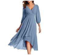 LOKLNEYK Vestido Invitada Boda Vestidos De Novia Gasa Invierno Novia Coctel Trajes Noche Tallas Grandes Vestir Bautizo Midi Ceremonia Ropa 2#Azul XL