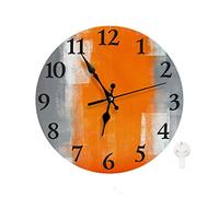 LOKMU Silent Non Ticking Clock 10 Inch,Round Wall Clock,Decorative for Living Room, Kitchen, Home,Bathroom, Bedroom, Office or School Grey and Orange Abstract Art Painting (Grey and Orange)
