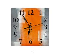 LOKMU Silent Non Ticking Clock 12 Inch, Square Wall Clock,Decorative for Living Room, Kitchen, Home,Bathroom, Bedroom, Office or School Grey and Orange Abstract Art Painting