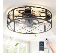 LOKUNM Ventilador Techo 46cm Industrial Moderno Hierro 6 Velocidades Reversibles E27*4 Ventiladores de Techo con Luz Temporizador 1/4/8H Silencioso para Salones y Casas Rurales (Bombilla no Incluida)