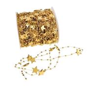 lokxmve - Guirnalda de perlas para árbol de Navidad de 10 m, decoración dorada con estrellas para Navidad, cadena de perlas para árbol de Navidad, adorno de árbol de Navidad, guirnalda de perlas para