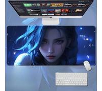 LOL - Alfombrilla de mouse grande para juegos XXL con base de goma natural antideslizante duradera, almohadilla de teclado impermeable, almohadilla de escritorio para jugadores, oficina y hogar (Jinx)