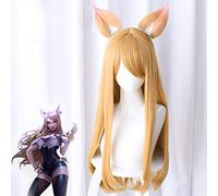 LOL K/DA Ahri Cosplay peluca para mujer larga recta recta resistente al calor juego de pelo sintético fiesta de disfraces de Halloween peluca amarilla y oreja