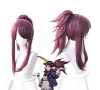 LOL New Skin K/DA Cosplay Pelucas Akali Cosplay Headwear Juego LOL KDA 45CM Mezcla Púrpura Resistente al Calor Peluca de Pelo Sintético