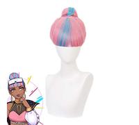 Lol True Damage Qiyana pelo azul rosa con peluca de moño disfraz de Cosplay pelo sintético resistente al calor pelucas de fiesta para mujer rosa