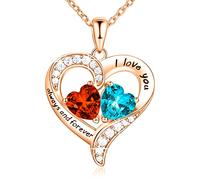 LOLA CLORIS Collar de corazón de oro rosa de 18 quilates, joyería para mujer con 2 piedras natales, regalos personalizados para mamá y esposa, I Love You Always and Forever, oro, circonita cúbica,