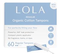 LOLA Tampones de algodón orgánico sin perfume, absorción regular, 60 unidades, ingredientes naturales, sin cloro ni toxinas, potente protección contra fugas, sin BPA