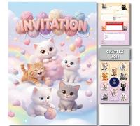 Lola y Louis (L&L) 10 tarjetas de invitación para niños con sobres • MENSAJE SECRETO A Raspar • Animales gatos y gatitos para cumpleaños y fiestas • Fácil de llenar • Invitaciones para niña y niño
