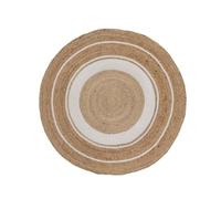 LOLAhome - Alfombra Redonda de Yute Natural de círculos Blancos de 90 cm. Confección Artesanal Resistente y Duradera Que Suma originalidad y Calidez a Salones o dormitorios Modernos.