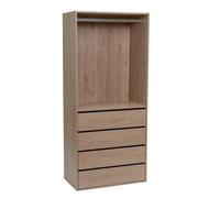 LOLAhome - Armario Modular de Tablero Laminado Color Madera Natural con Barra y 4 cajones de Cierre Suave de 80x45x180 cm para Dormitorio o vestidor. Organiza tu Ropa y Optimiza el Orden