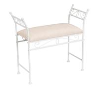 LOLAhome Banqueta Dormitorio Classic de Metal Blanco y Tela de Lino de 74 cm