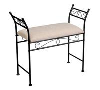 LOLAhome Banqueta Dormitorio Classic de Metal Negro y Tela de Lino de 74 cm