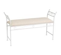 LOLAhome Banqueta Dormitorio Classic Grande de Metal Blanco y Tela de Lino de 115 cm