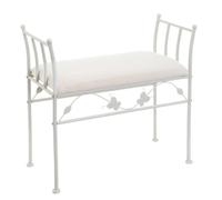LOLAhome - Banqueta para pie de Cama de Metal Blanco y Asiento de Lino Beige. Taburete para Dormitorio o vestidor de 68 cm de Largo y 30 cm de Ancho. Altura Asiento 46 cm. Altura Total 64 cm
