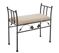 LOLAhome - Banqueta para pie de Cama de Metal Negro y Asiento de Lino Beige. Taburete para Dormitorio o vestidor de 68 cm de Largo y 30 cm de Ancho. Altura Asiento 46 cm. Altura Total 64 cm
