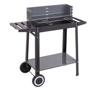 LOLAhome Barbacoa de Carbón Rectangular de Acero con Bandeja Lateral y Ruedas para Transporte - 10 Comensales, Parrilla 48x29 cm - Dimensiones 85x40x84 cm - Color Negro - Sencillo Montaje y Guardado