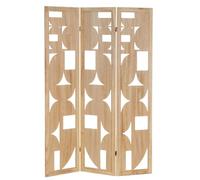 LOLAhome Biombo de 3 Hojas de Madera de paulonia Natural con Tallado geométrico de 120x170 cm