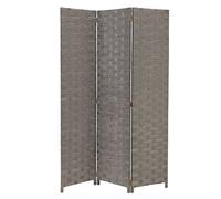 LOLAhome Biombo de 3 Paneles Plegable, Panel Divisor de Espacios de Madera y Papel Trenzado, Separador de Ambientes para Dormitorio, Salón, Oficina Gris120x175 cm