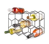 LOLAhome - Botellero de vino para 14 botellas en metal negro de 43x30 cm. Diseño moderno hexagonal tipo panal para cocina. Almacena tus botellas con seguridad y mantiene el corcho húmedo.