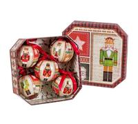 LOLAhome Caja de 5 Bolas de árbol de Navidad para Decoración Navideña Elegante | Caja Decorada con 5 Adornos Redondos para Árbol de Navidad. Bolas de 7,5 cm (Soldado Cascanueces)