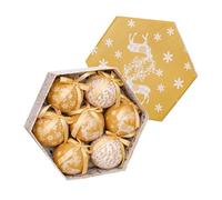 LOLAhome Caja de 7 Bolas de Navidad Decoradas con Renos de polyfoam Doradas de 7 cm