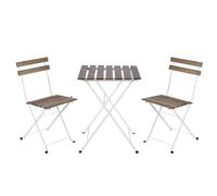LOLAhome Conjunto de Balcón Sirio Blanco, Mesa y 2 Sillas Plegables | De madera sostenible de acacia y acero Blanco. Tratamiento Epoxi para Exterior. Para Jardin, Terraza o Interior.