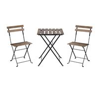 LOLAhome Conjunto de Balcón Sirio Negro, Mesa y 2 Sillas Plegables | De madera sostenible de acacia y acero Blanco. Tratamiento Epoxi para Exterior. Para Jardin, Terraza o Interior.