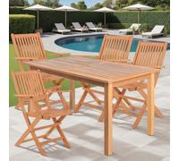 LOLAhome Conjunto de jardín Resistente y Plegable para 4 Personas | Mesa 140x80 cm y 4 Sillas con reposabrazos | De Madera natual sostenible de Acacia con FSC | para Exterior, jardín, terraza | Kate