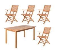 LOLAhome Conjunto Exterior Madera Mesa 140 cm y 4 Sillas Plegables, Kate | De madera natural sostenible de acacia con FSC con transpiración natural y resistencia UV. Para exterior, jardín, terraza.