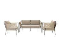 LOLAhome Conjunto Jardin Vienna con Sofá y 2 Sillones, Beige Topo | Cojines desenfundables. De Acero con Tratamiento epoxi para exteriores. Relax en Exterior, terraza y patio.