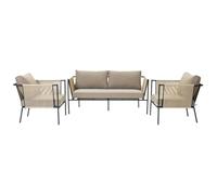 LOLAhome Conjunto Jardin Vienna con Sofá y 2 Sillones, Negro | Cojines desenfundables. De Acero con Tratamiento epoxi para exteriores. Relax en Exterior, terraza y patio.