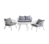 LOLAhome Conjunto Jardin Vione con Sofá, Mesa de Centro y 2 Sillones, Gris | De resina y fibra de vidrio. Cojines desenfundables. Tratamiento epoxi para exteriores. Relax en Exterior, terraza y patio.