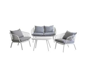 LOLAhome Conjunto Jardin Vione con Sofá, Mesa de Centro y 2 Sillones, Gris | De resina y fibra de vidrio. Cojines desenfundables. Tratamiento epoxi para exteriores. Relax en Exterior, terraza y patio.